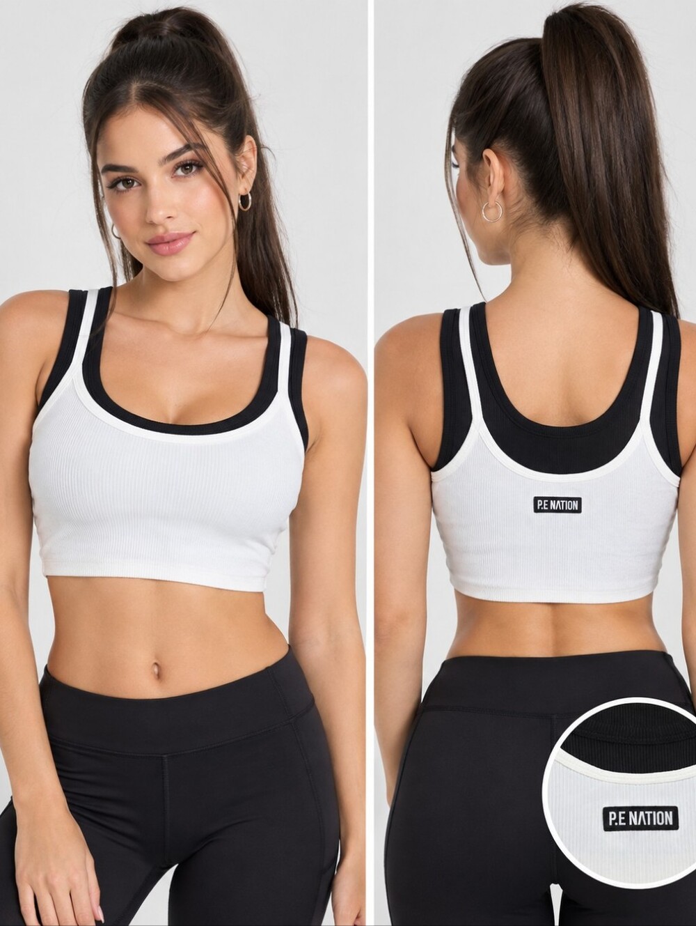 P.E Nation Classic Ribbed Layered Tank Crop Top - White & Black